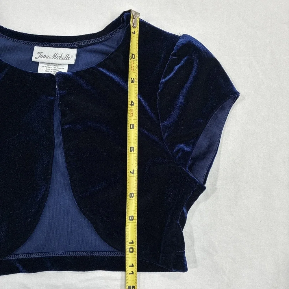 Jona Michelle Blue Velvet‎ Short Sleeve 1 Button Shrug Size Girls 8